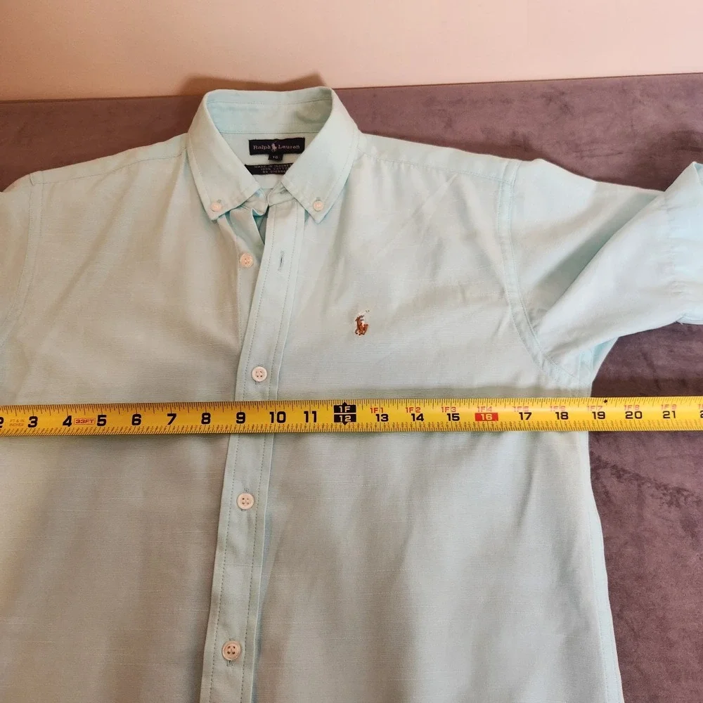 Ralph Lauren Boys 16 Shirt Mint Green Short Sleeve Button Down Fits Men XS